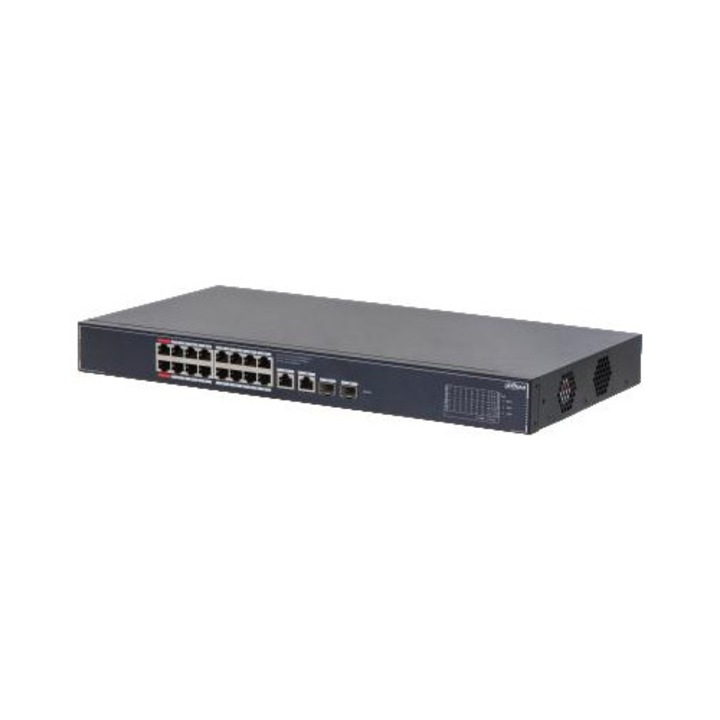 Неуправляем комутатор Dahua SG4020LP, 16 RJ-45 10/100/1000 Mbps порта, PoE, 440x220x44mm