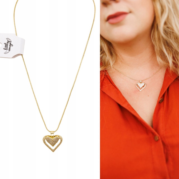 Colier Little Angel, cupru placat cu aur, pandantiv in forma de inima, auriu, elegant