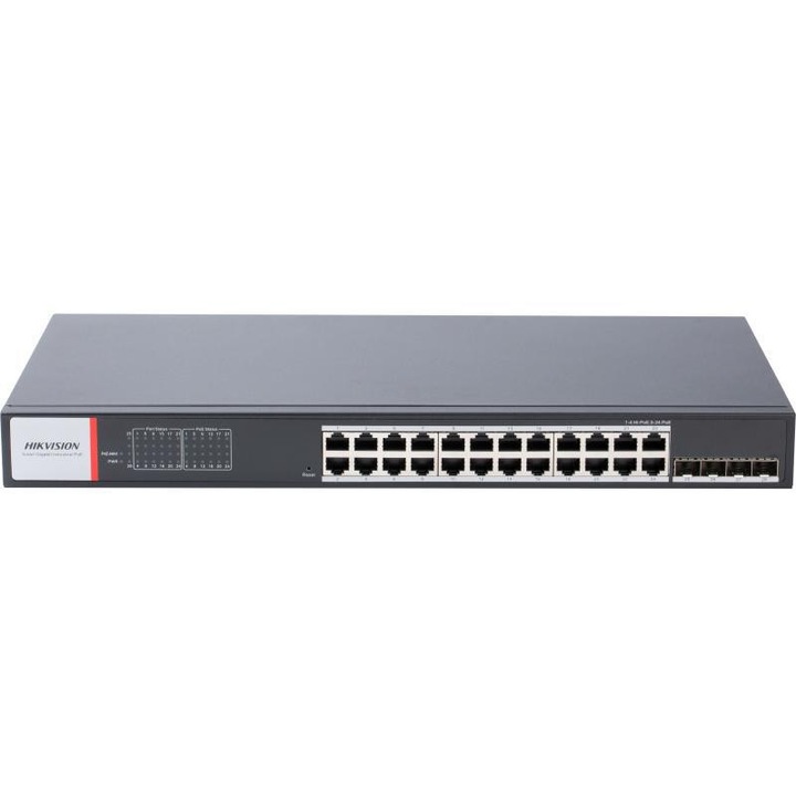 Switch fara management Hikvision DS-3T1528HP-SI-24P4F, 24 porturi, fara alimentare