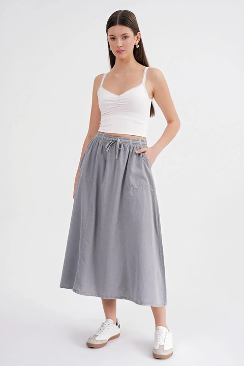 Fusta, Mixray, talie inalta, detaliu snur, gri, textil