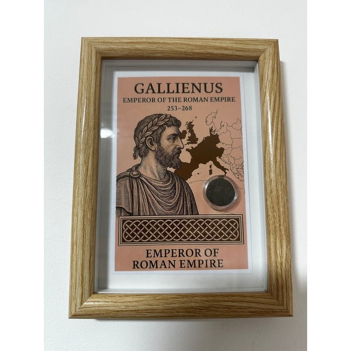 Tablou cu monedă autentică Gallienus, NB, 14.8x19.8cm, design roman antic