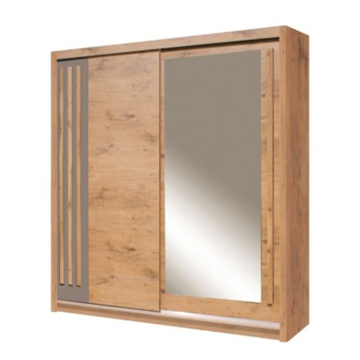 Dulap Effect Lancelot EF4-20 Usi Glisante cu Oglinda, 200 x 216 x 59 cm, culoare stejar