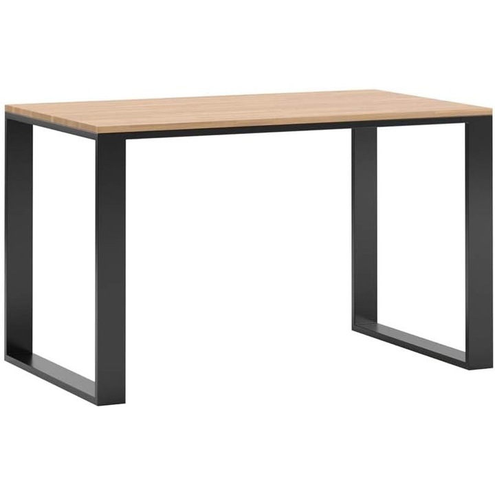 Birou Loft cu Blat din Lemn de Stejar 38 mm, Picioare Metalice, Birou Modern pentru Home Office, Model 120×70 cm, Negru, DEERHOR