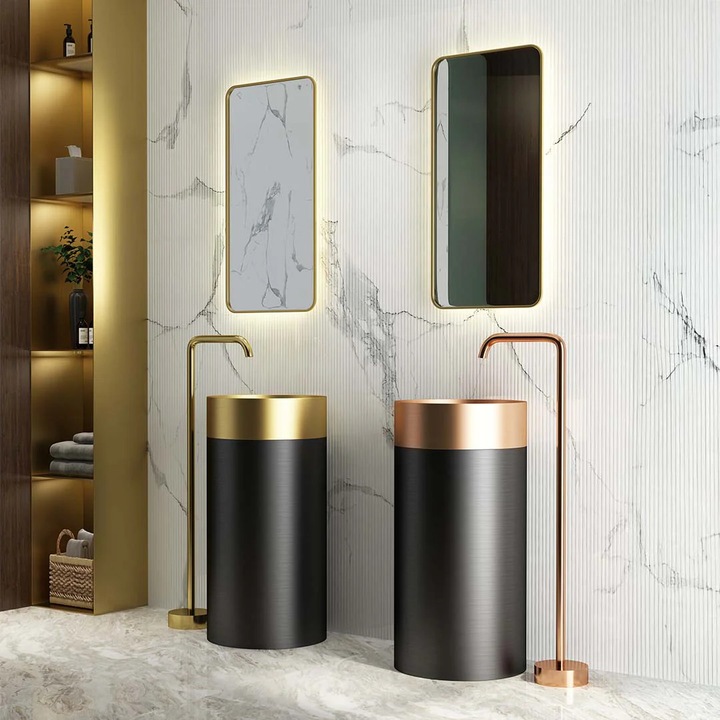 Lavoar freestanding Elysium Eima, rotund, negru cu auriu, 40cm