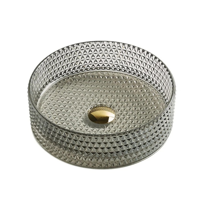 Lavoar de baie Elysium Lunara, pe blat, rotund, sticlă gri transparent, 36cm