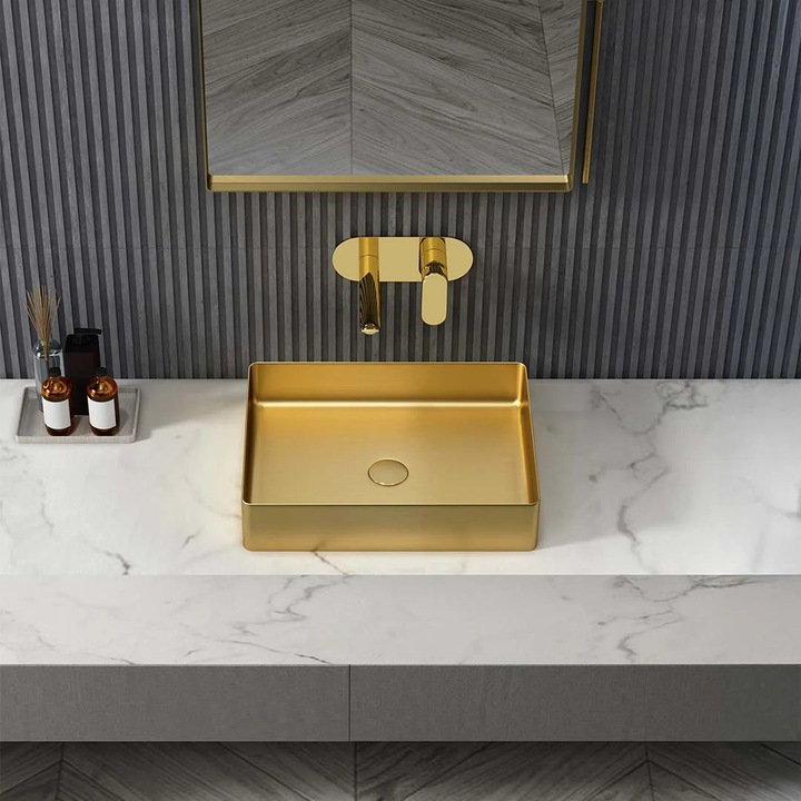 Lavoar de baie Elysium, pe blat, dreptunghiular, auriu, 48cm