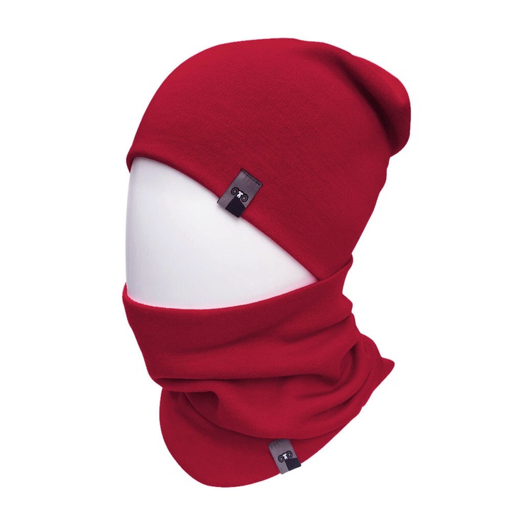 Set caciula si guler din lana merinos extrafina, Red, Unisex