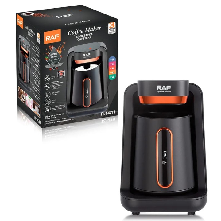 Cafetieră turcească RAF, auriu negru, 500 W, capacitate 280 ml