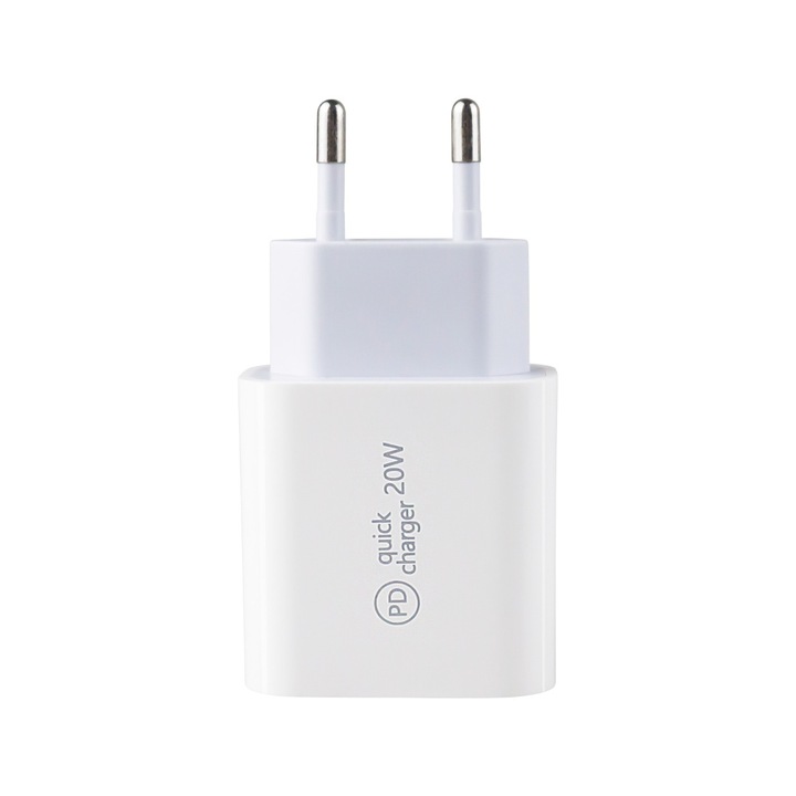 Încărcător rețea Vision Touch 20W USB-C PD, alb, compact 4x3.2x4.2cm