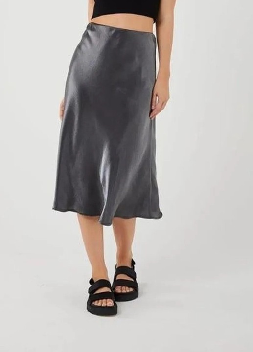 Fusta Midi, Mixray, satin, negru, talie elastica, L INTL