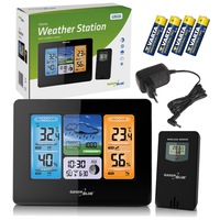 Statie meteo wireless GreenBlue GB526 cu ecran color, DCF, faze luna, senzor exterior 60 m, masurare temp./umid./presiune, adaptor + baterii – set complet 1 buc