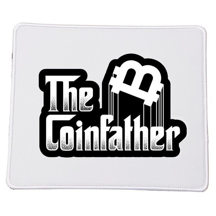 Mousepad Bitcoins "The Coinfather" No.1, 23x20cm, design amuzant, baza antiderapanta