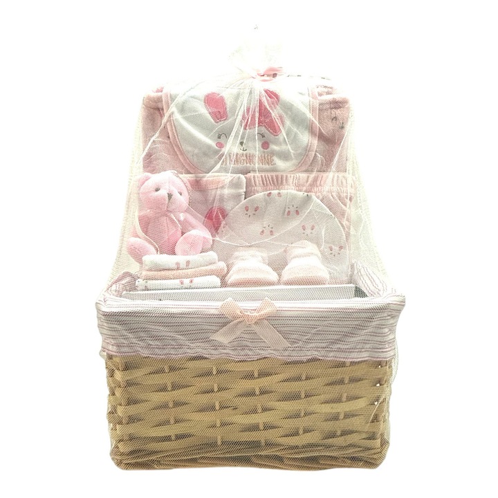 Trusou nou născut 8 piese, Tom & Kids, hainuțe bumbac 60% și poliester 40%, păturică fleece 70x70cm, pentru fetiță