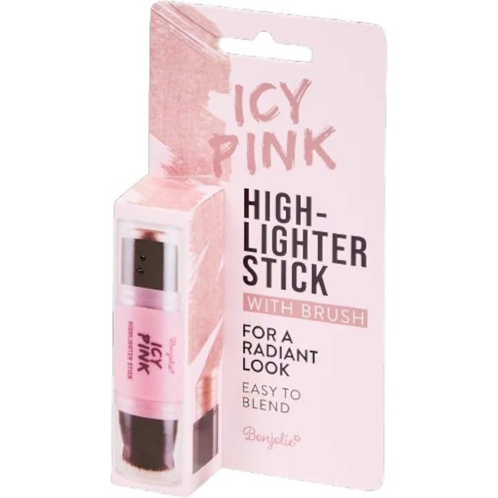 Stick iluminator cu pensula Bonjolie, 6, 8 g, usor de aplicat High-Lighter Stick Icy Pink