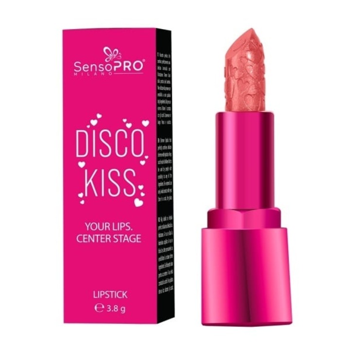 Ruj cu Sclipici, SensoPRO Milano, Disco Kiss, Strobe Berry, finish sidefat, textura cremoasa