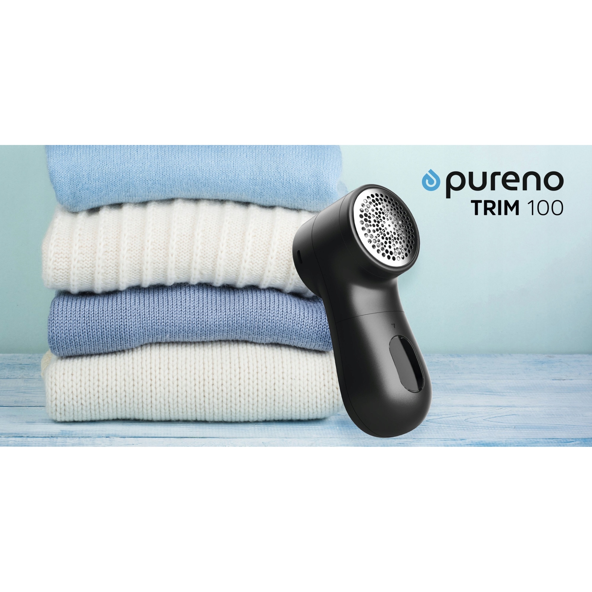 Aparat de curatat scame, Pureno Trim 100, 2 seturi de cutite de rezerva, motor puternic de 2 W si 6 lame, autonomie baterie 120 min + incarcare USB-C, Negru