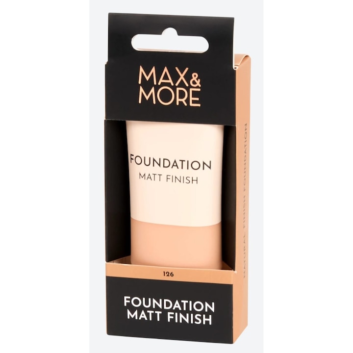 Max & More alapozó, 30 ml, Mattító hatás – Buildable coverage Natural Finish Foundation, kód 126