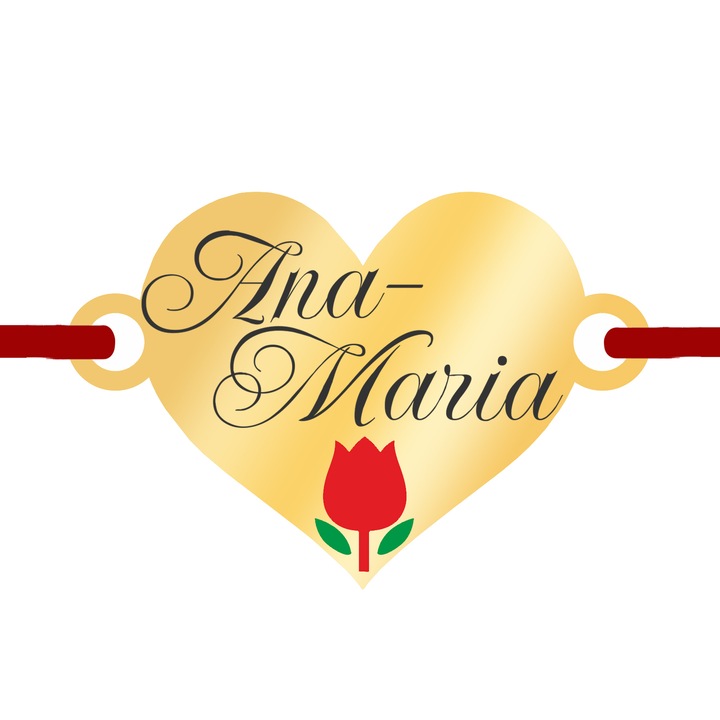 Martisor Bratara Inox Placat Aur 18K Inima Lalea Nume Ana-Maria