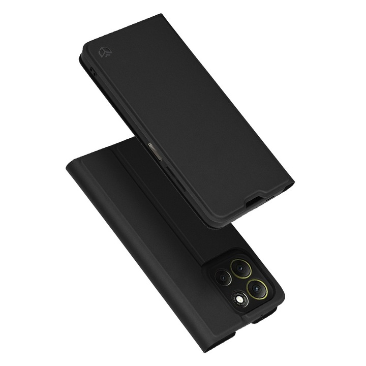 Калъф тип книга за Motorola Moto G86 DaDen® Magskin Book, Удароустойчив, Пълна защита гръб-екран, Джоб за карта, Екологична кожа, Черен
