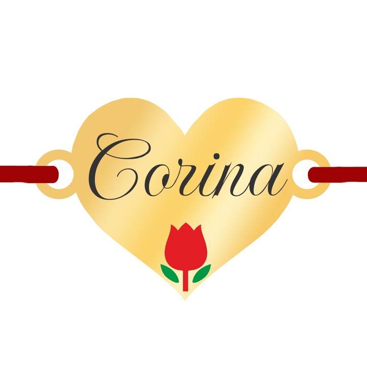 Martisor Bratara Inox Placat Aur 18K Inima Lalea Nume Corina