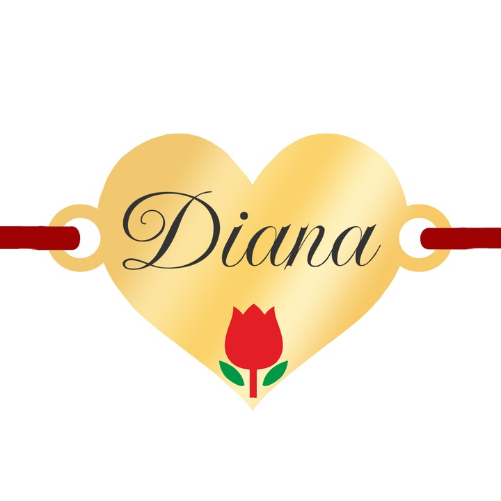 Martisor Bratara Inox Placat Aur 18K Inima Lalea Nume Diana