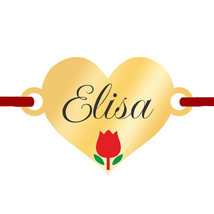 Martisor Bratara Inox Placat Aur 18K Inima Lalea Nume Elisa