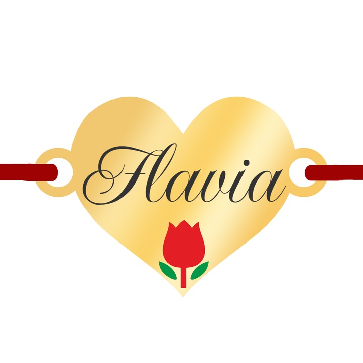 Martisor Bratara Inox Placat Aur 18K Inima Lalea Nume Flavia