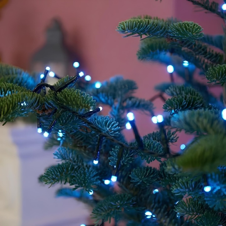 Instalatie de Craciun Anedius pentru brad, 12m, 200 LED, 8 jocuri de lumini, Albastru