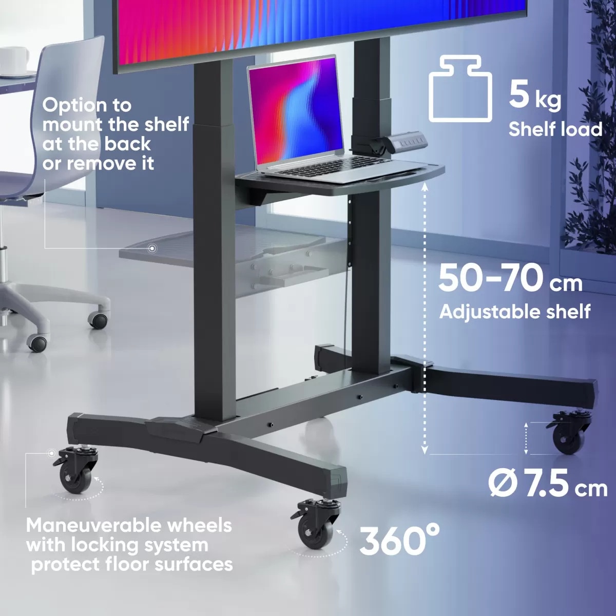 Stand Motorizat ONKRON TS1991E-B Mobil pentru Televizor / Display ...