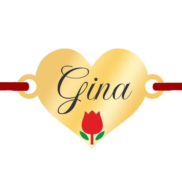 Martisor Bratara Inox Placat Aur 18K Inima Lalea Nume Gina