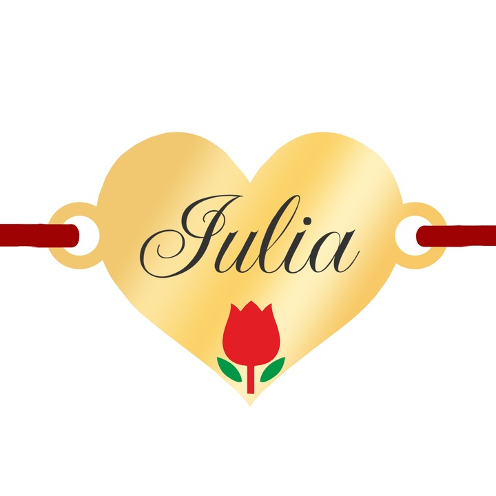 Martisor Bratara Inox Placat Aur 18K Inima Lalea Nume Iulia
