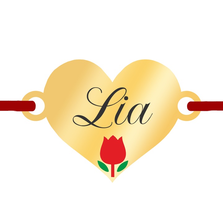 Martisor Bratara Inox Placat Aur 18K Inima Lalea Nume Lia