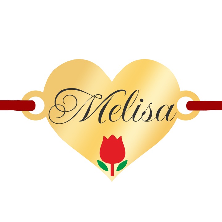 Martisor Bratara Inox Placat Aur 18K Inima Lalea Nume Melisa
