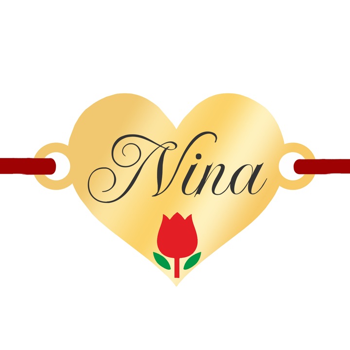 Martisor Bratara Inox Placat Aur 18K Inima Lalea Nume Nina