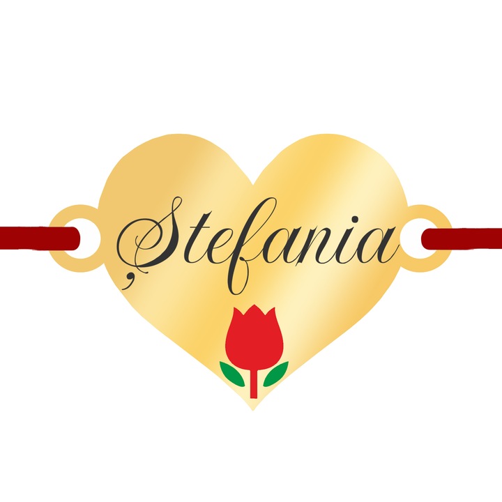 Martisor Bratara Inox Placat Aur 18K Inima Lalea Nume Stefania