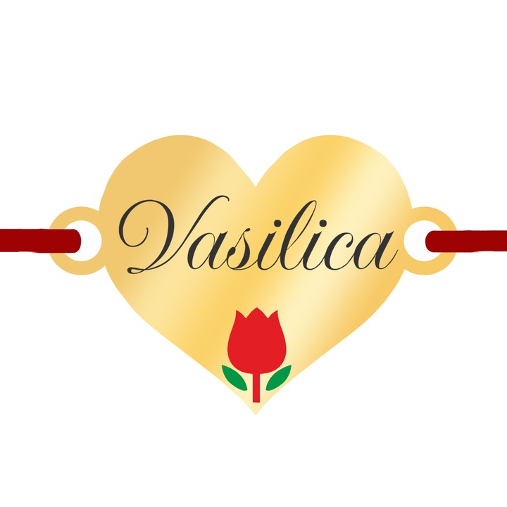 Martisor Bratara Inox Placat Aur 18K Inima Lalea Nume Vasilica