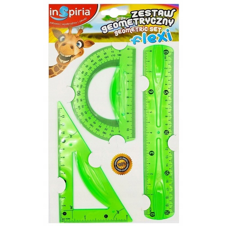 Set Geometrie Flexi 3 El. 20cm: Rigla, Echer, Raportor - Rezistent