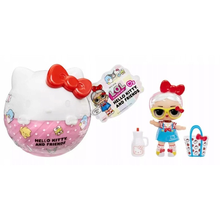 Set papusi L.O.L Surprise! Hello Kitty, 8 personaje, 7 accesorii fiecare, multicolor, pentru copii de la 4 ani
