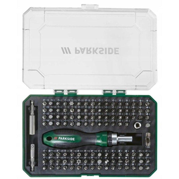 Set 115 Piese Burghie Speciale ParkSide, Surubelnita, Maner Ergonomic, Cutie Practica