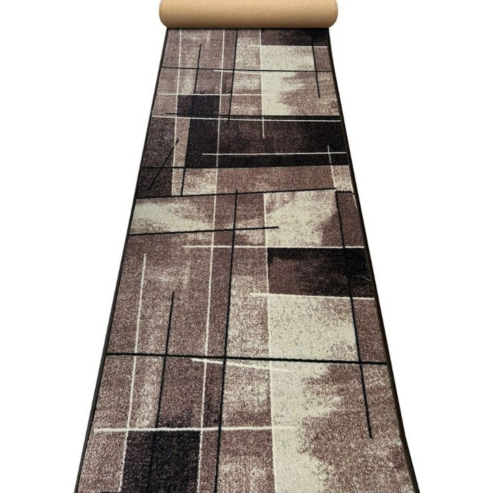 Traversa Festonata / Surfilata, Model Covorexpert Print Hanoi, Tesatura Plata, Latime 1m, Marime 100 x 400 cm, Maro, Antialergic, Polipropilena, Living, Dormitor, Coridor, Hol 100 x 400