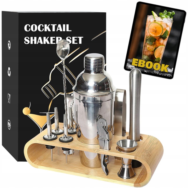 Set Barman Premium 17 piese cu shaker si carte electronica cu retete