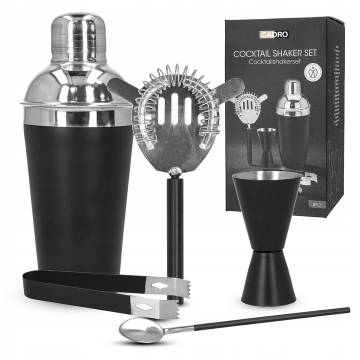 Set Barman Profesionist 5 Piese, Inox Negru Mat