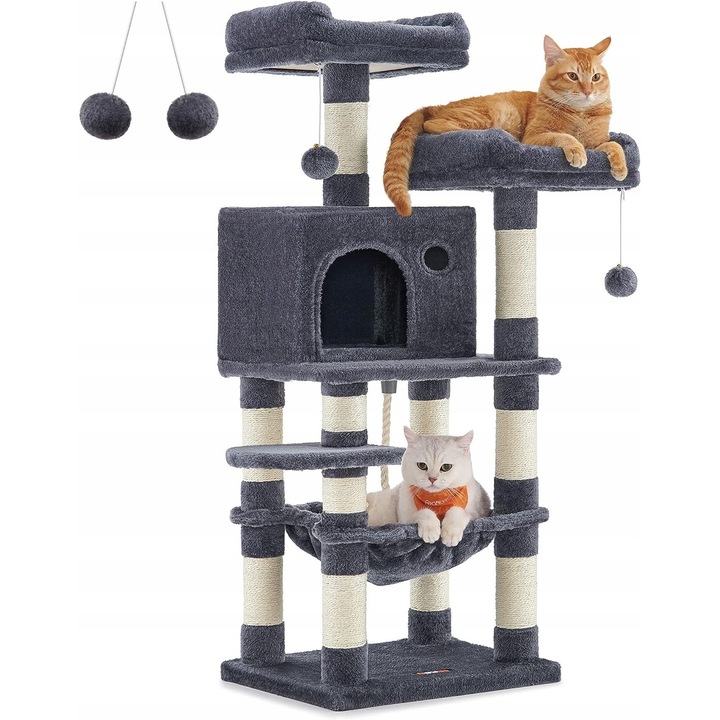 Zgarie-nori Stabil pentru Pisici, Turn 112 cm, Gri, 5 Nivele