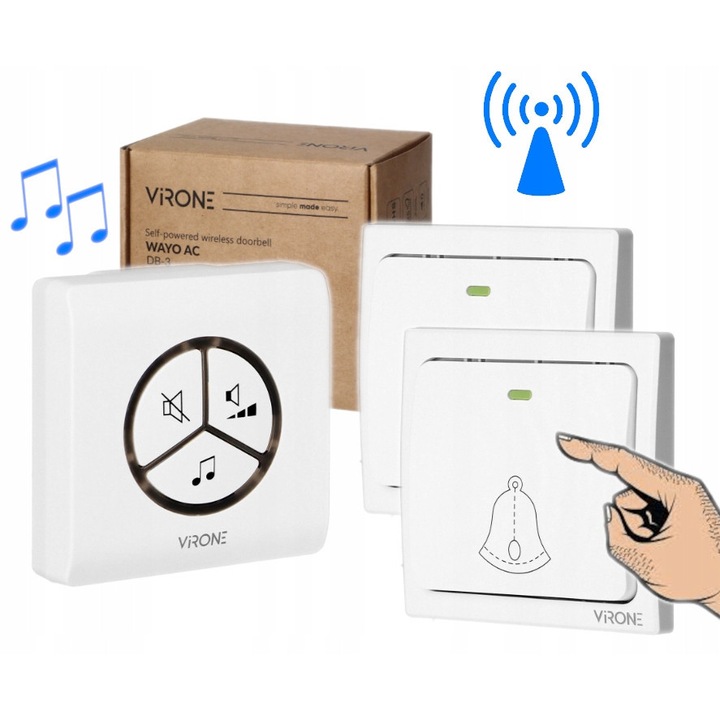 Sonerie Fara Fir Virone WAYO 100m Autonom 2 Butoane IPX7