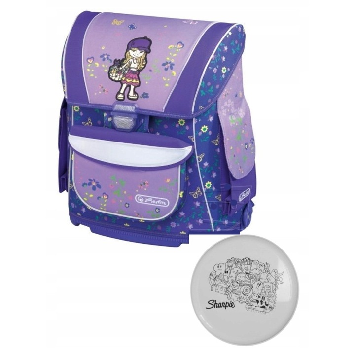 Tornistru Scolar Herlitz Midi, Usor, Lila, Ergonomic, Cu Accesorii