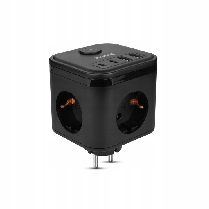 Разклонител с 3 контакта AC + 4 USB, 3680W, Черен