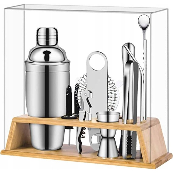 Set Barman Profesionist 14 Piese cu Suport Bambus