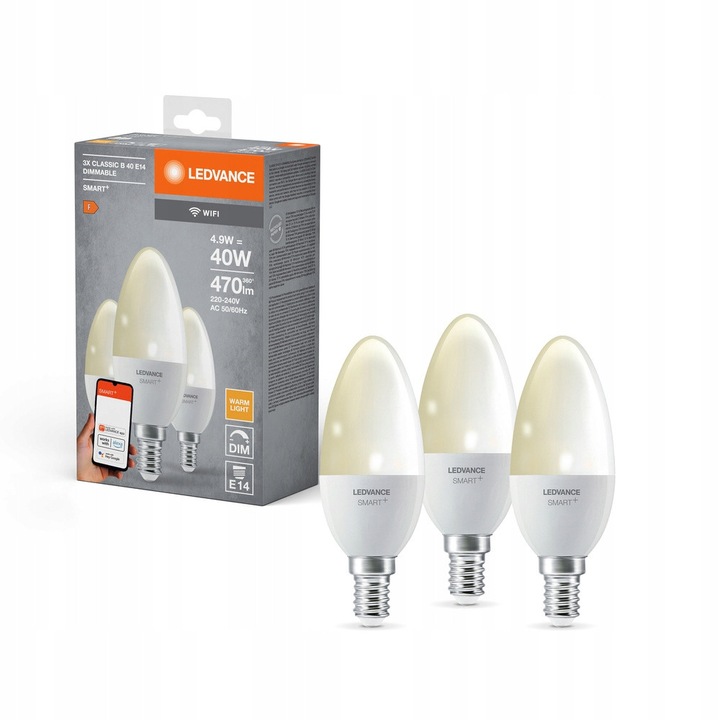 Bec LED SMART+ WiFi E14 4,9W Meleg fehér, szabályozható