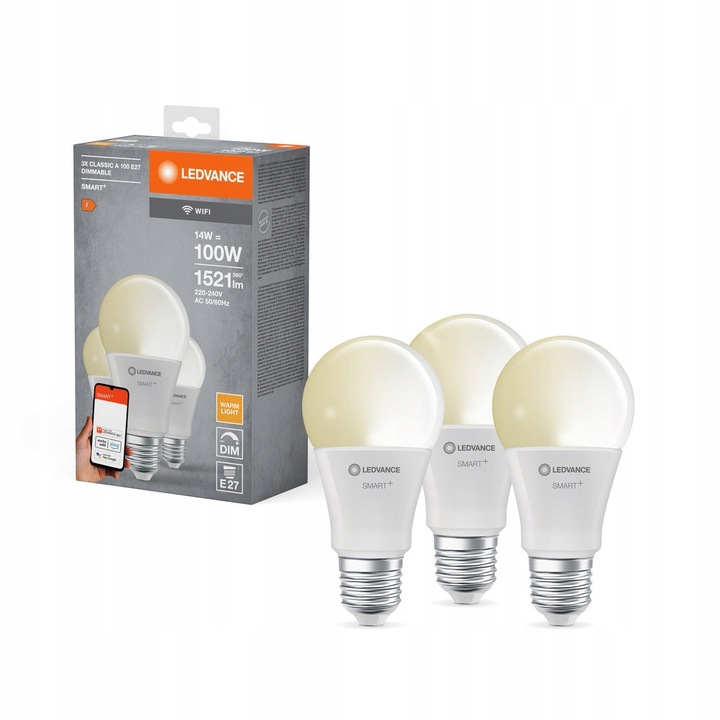 Bec LED E27 SMART+ WiFi 14W (100W) 1521lm, szabályozható, Meleg Fehér