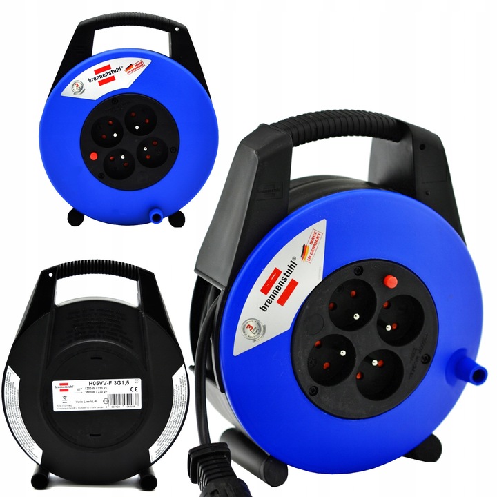 Prelungitor cu tambur 15m, 4 prize, protectie termica, retractabil